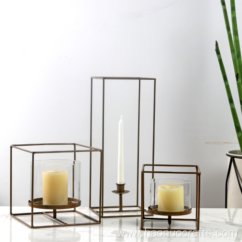 iron craft geometrical contracted glass candlestick